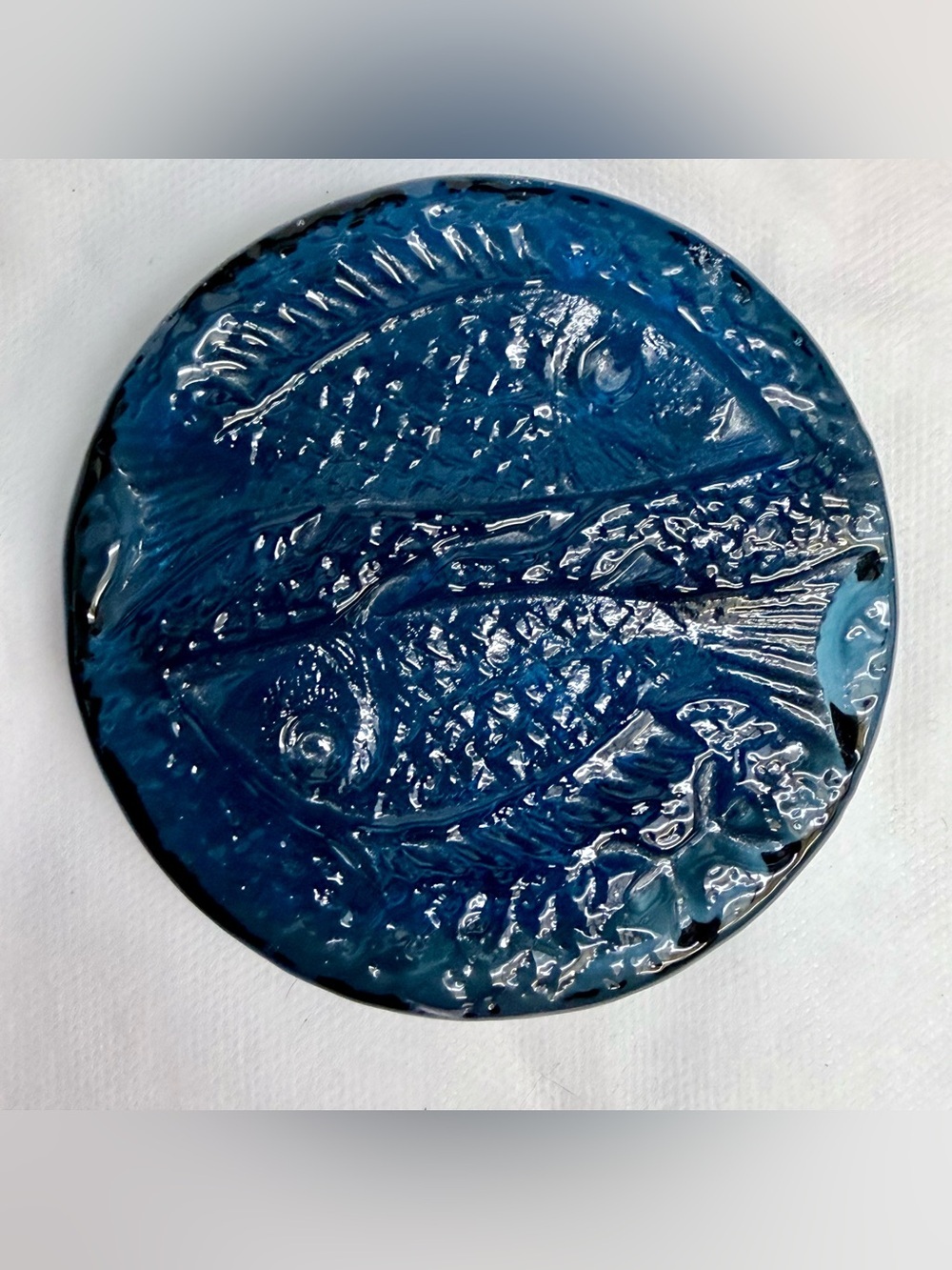 Vintage Blenko Glass Pisces Zodiac Azure Blue